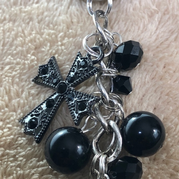 Hand-Crafted Black Beaded Cross Charm Wine Cork PURSE/Backpack Keychain Jewelry - Picture 7 of 16